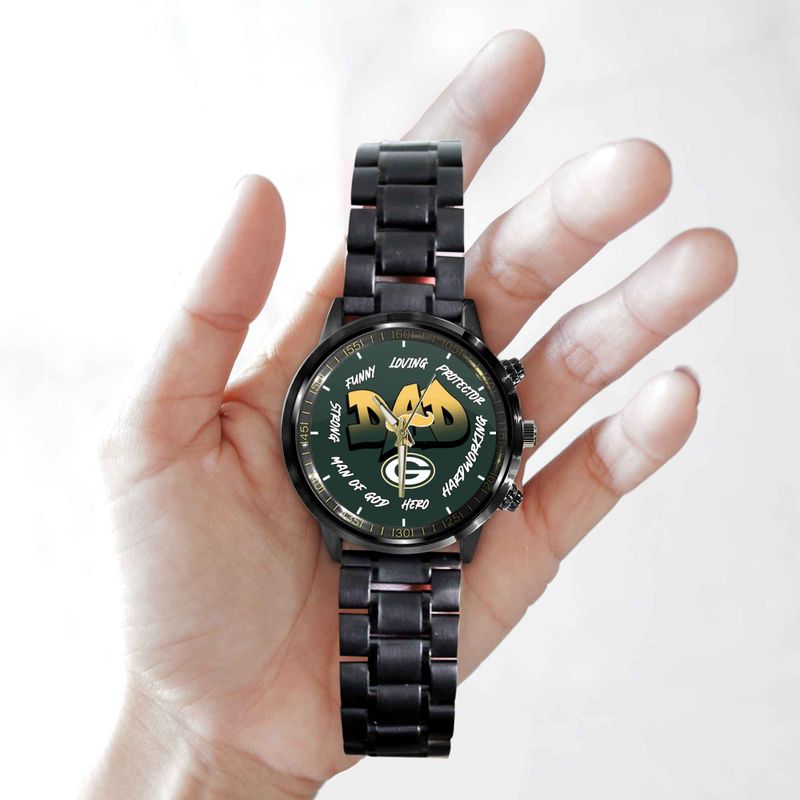 Green Bay Packers Limited Edition Black Stainless Steel Watch For Father’s Day AZBTWA000004