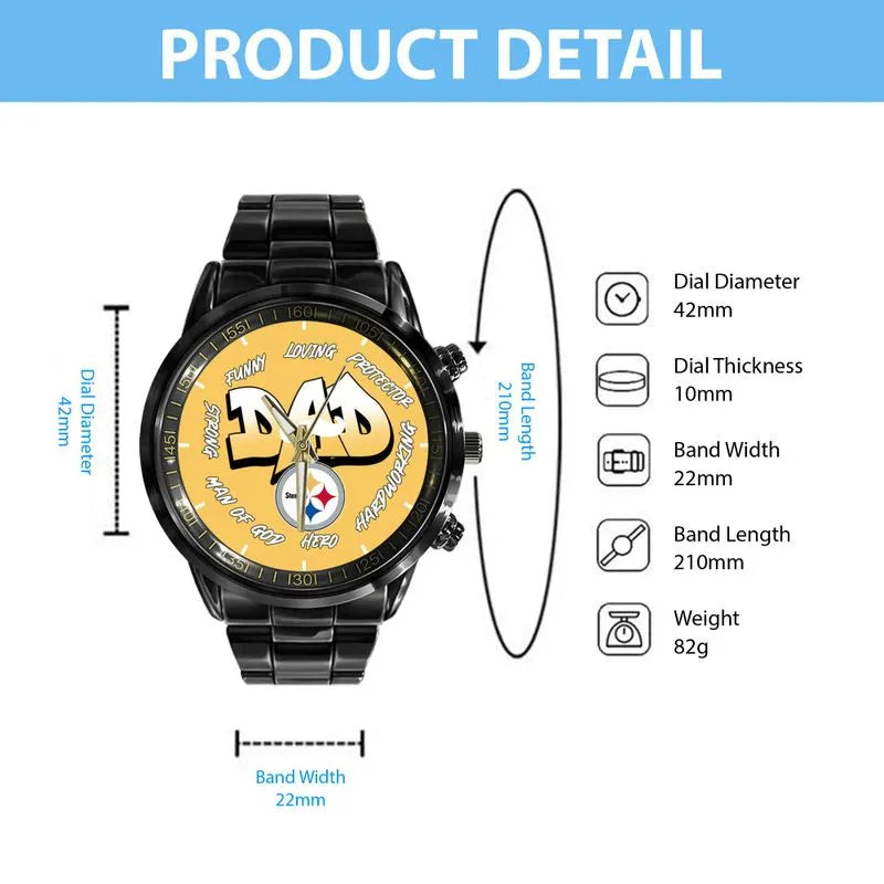 Pittsburgh Steelers Limited Edition Black Stainless Steel Watch For Father’s Day AZBTWA000009