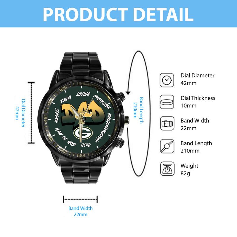 Green Bay Packers Limited Edition Black Stainless Steel Watch For Father’s Day AZBTWA000004