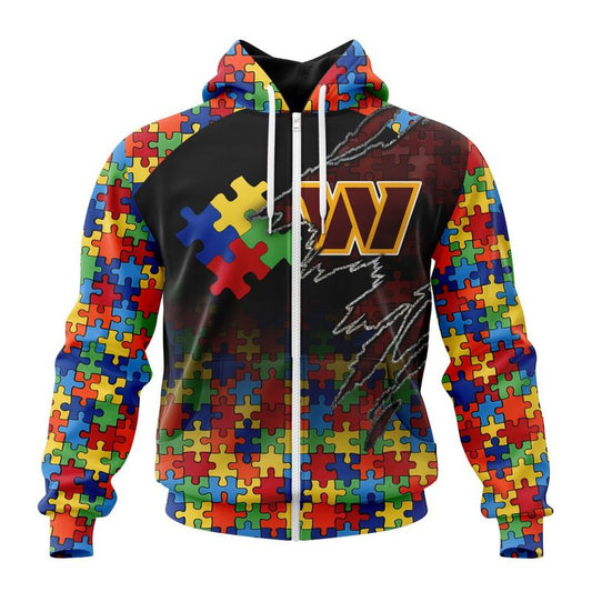 Washington Commanders Special Autism Awareness Design Hoodie Zip Hoodie T-shirt Sweatshirt