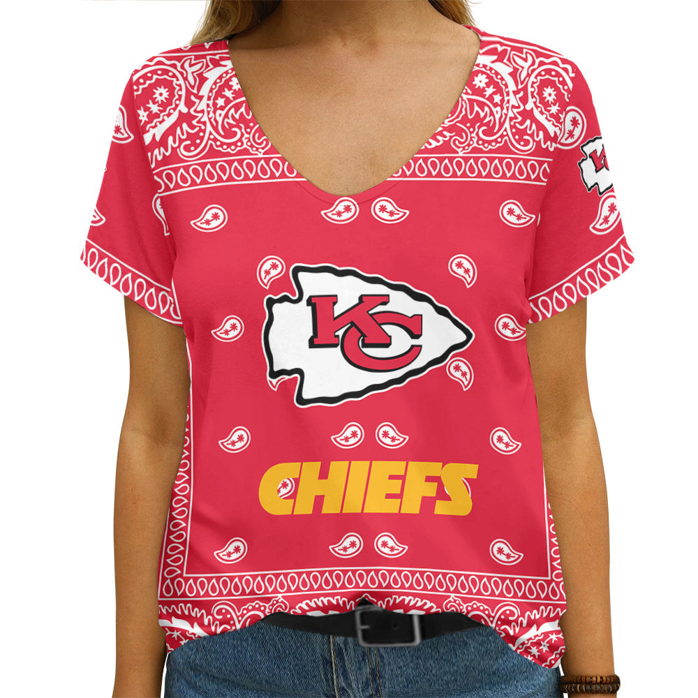 Kansas City Chiefs Bandana Limited Edition Summer Collection Women V Neck T-Shirt