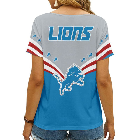 Detroit Lions Personalized V-neck Women T-shirt