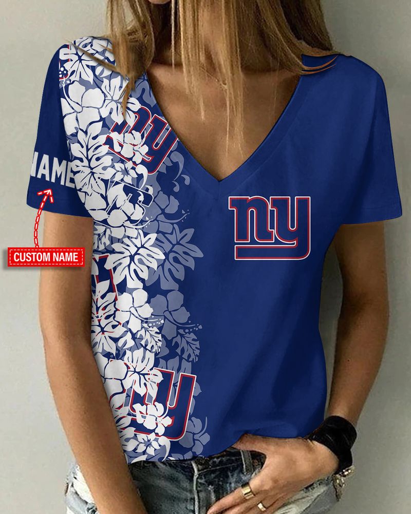 New York Giants Personalized V-neck Women T-shirt
