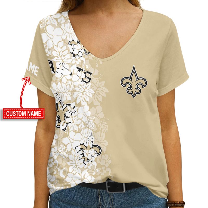 New Orleans Saints Personalized V-neck Women T-shirt