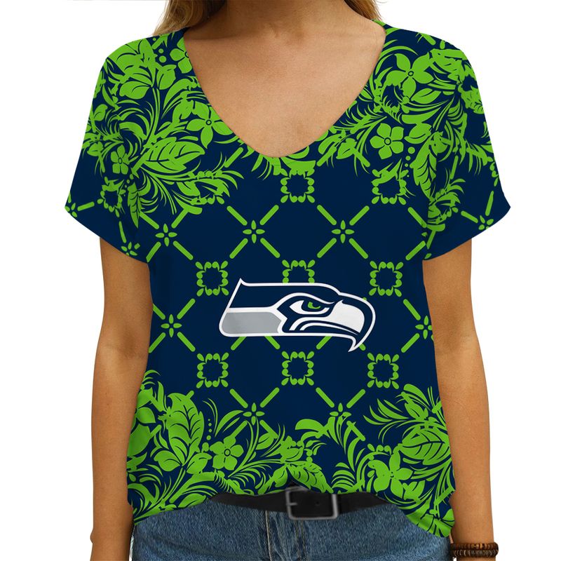 Seattle Seahawks V-neck Women T-shirt