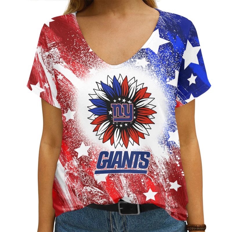 New York Giants V-neck Women T-shirt