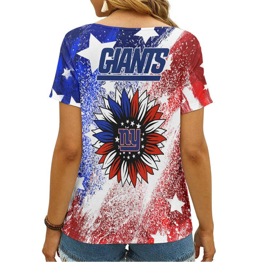New York Giants V-neck Women T-shirt