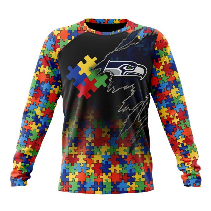 Seattle Seahawks Special Autism Awareness Design Hoodie Zip Hoodie T-shirt Sweatshirt