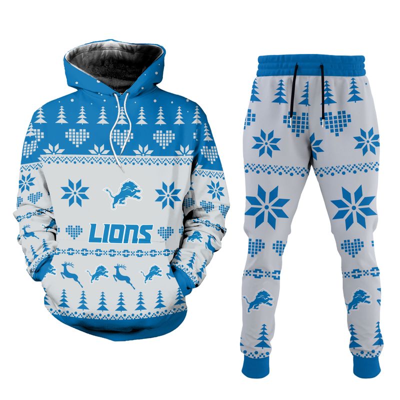 Detroit Lions Christmas Patterns Hoodie and Joggers