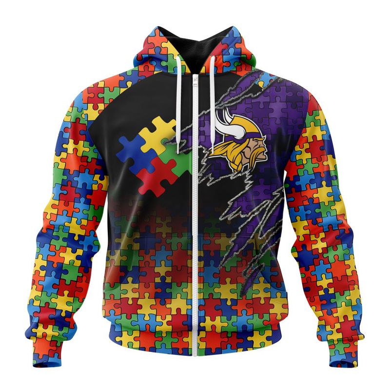 Minnesota Vikings Special Autism Awareness Design Hoodie Zip Hoodie T-shirt Sweatshirt