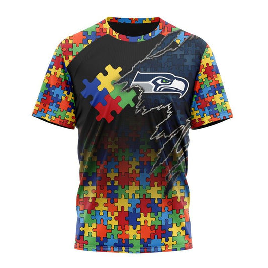 Seattle Seahawks Special Autism Awareness Design Hoodie Zip Hoodie T-shirt Sweatshirt