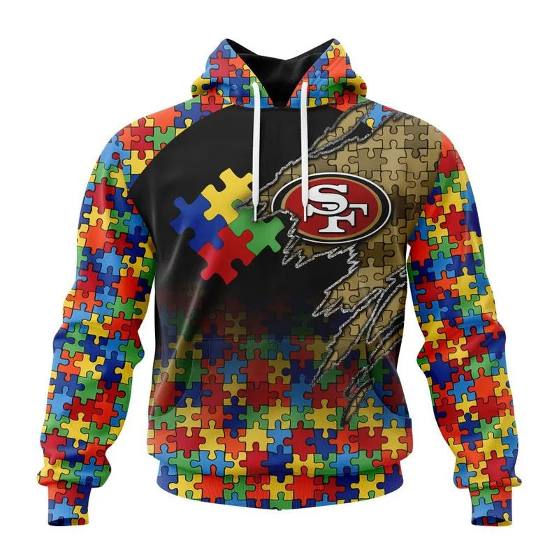 San Francisco 49ers Special Autism Awareness Design Hoodie Zip Hoodie T-shirt Sweatshirt