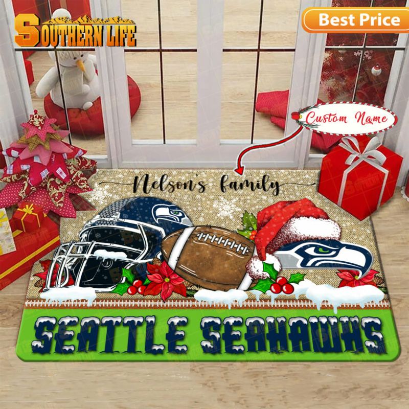 Seattle Seahawks Christmas Personalized Doormat BGDMM531