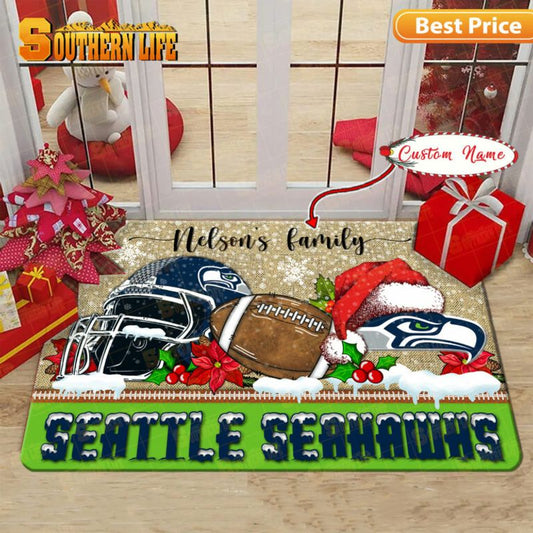 Seattle Seahawks Christmas Personalized Doormat BGDMM531