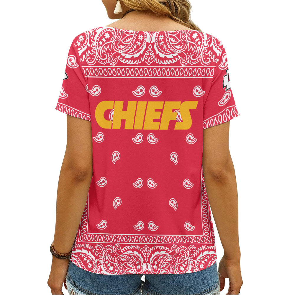 Kansas City Chiefs Bandana Limited Edition Summer Collection Women V Neck T-Shirt