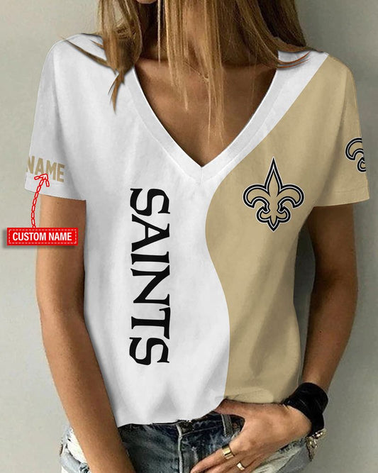 New Orleans Saints Personalized V-neck Women T-shirt