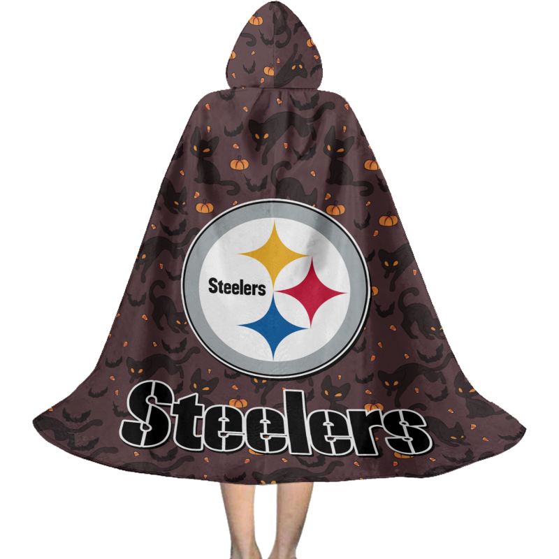 Pittsburgh Steelers Black Cat Pattern Halloween Limited Edition All-Over Print Halloween Cloak