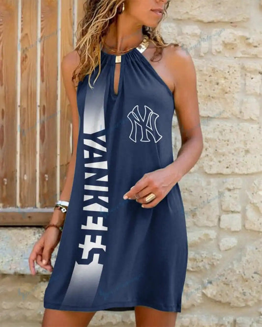 New York Yankees Summer Casual Metal Halter Neck Sleeveless Dress 140