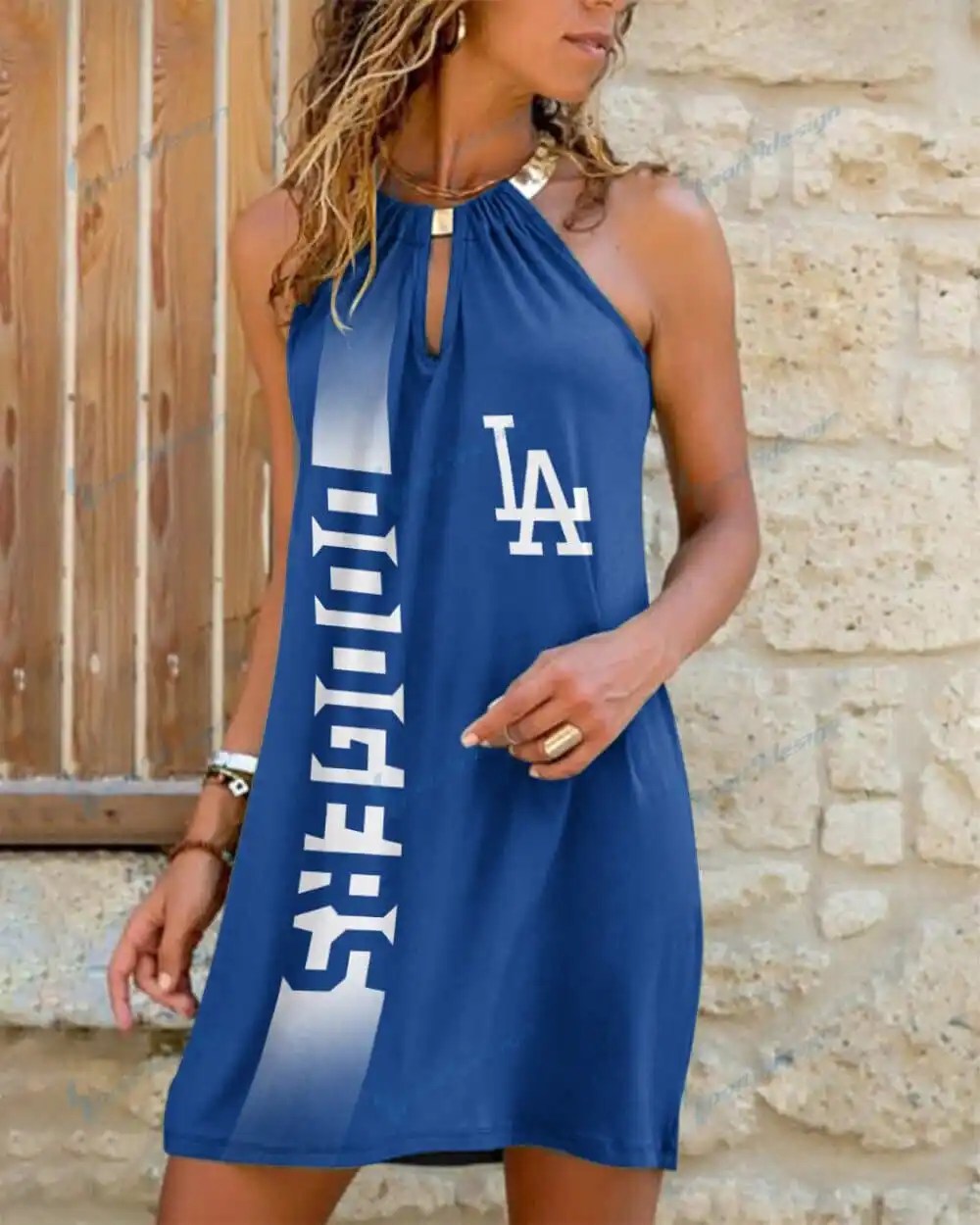 Los Angeles Dodgers Summer Casual Metal Halter Neck Sleeveless Dress 131