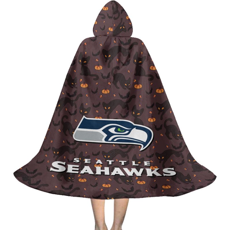 Seattle Seahawks Black Cat Pattern Halloween Limited Edition All-Over Print Halloween Cloak