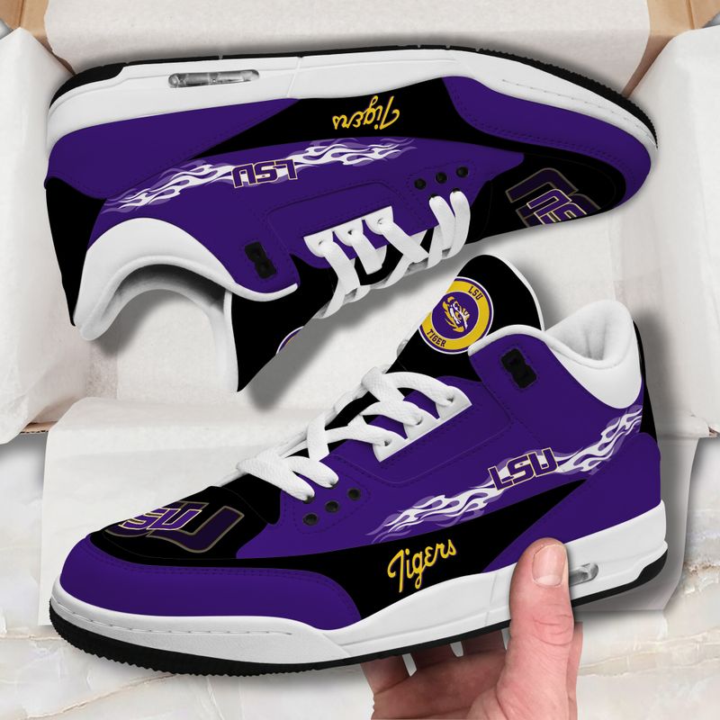 LSU Tigers Fire White Genuine Leather JD03 Shoes Men and Women AZBTAJ3000101
