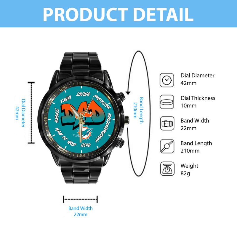 Miami Dolphins Limited Edition Black Stainless Steel Watch For Father’s Day AZBTWA000006