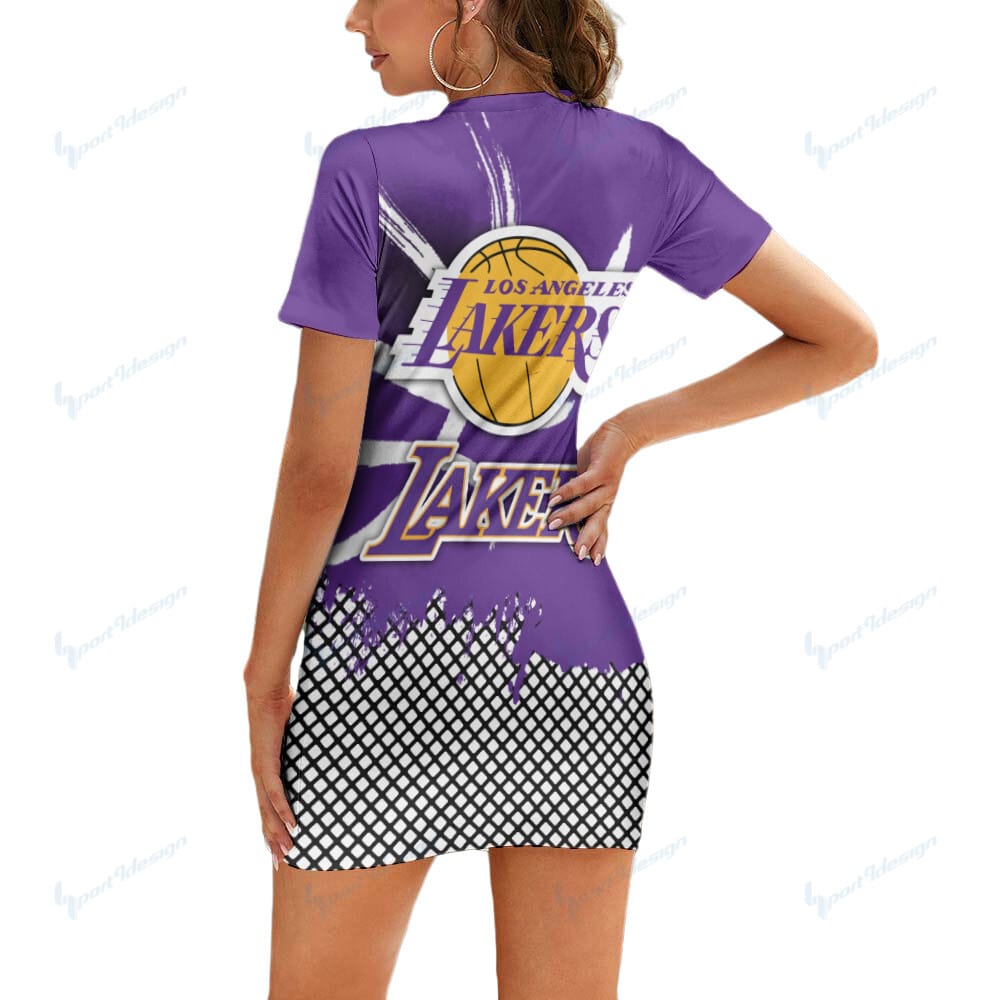 Los Angeles Lakers Casual Short Sleeve Bodycon Mini Dress BG68