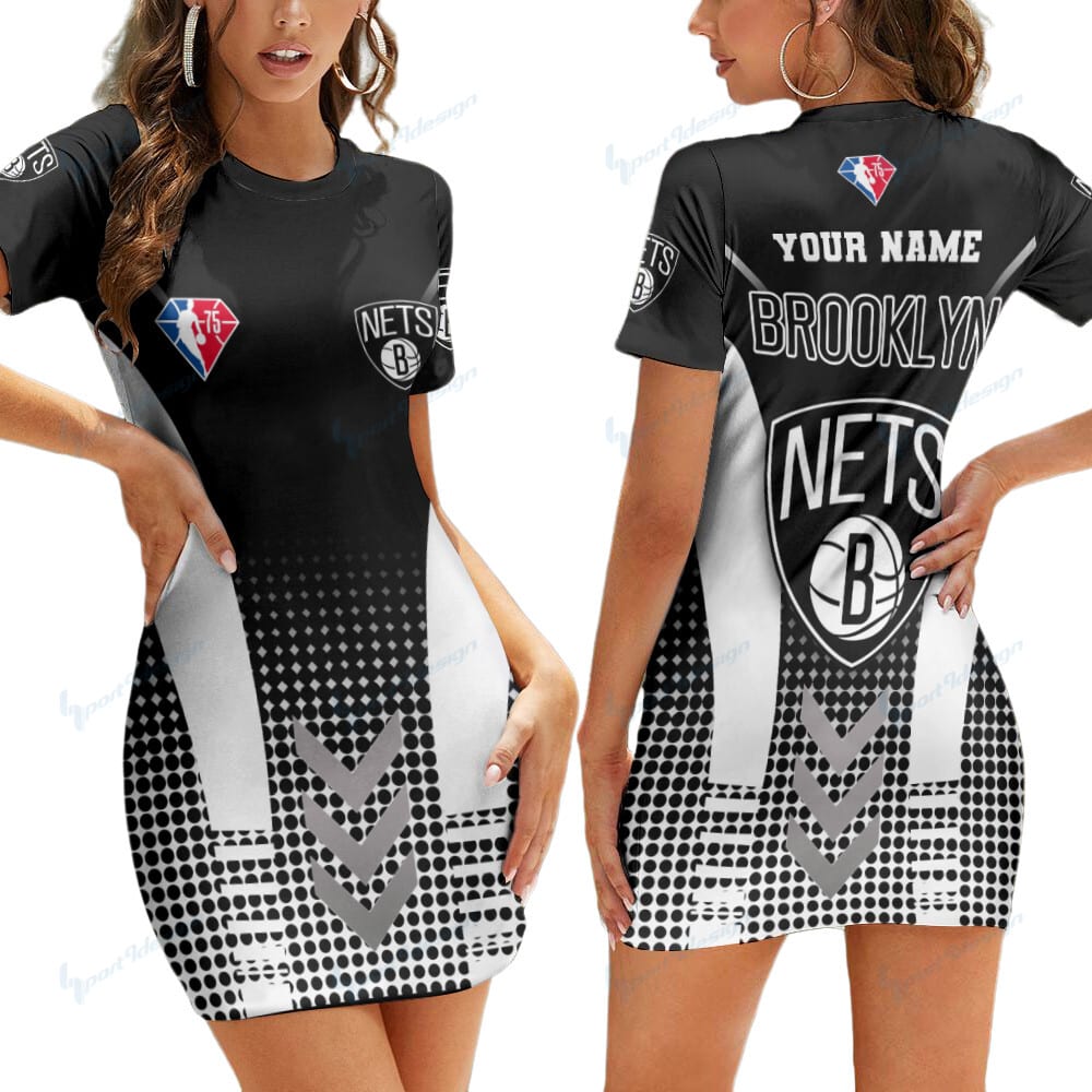 Brooklyn Nets Personalized Casual Short Sleeve Bodycon Mini Dress BG58