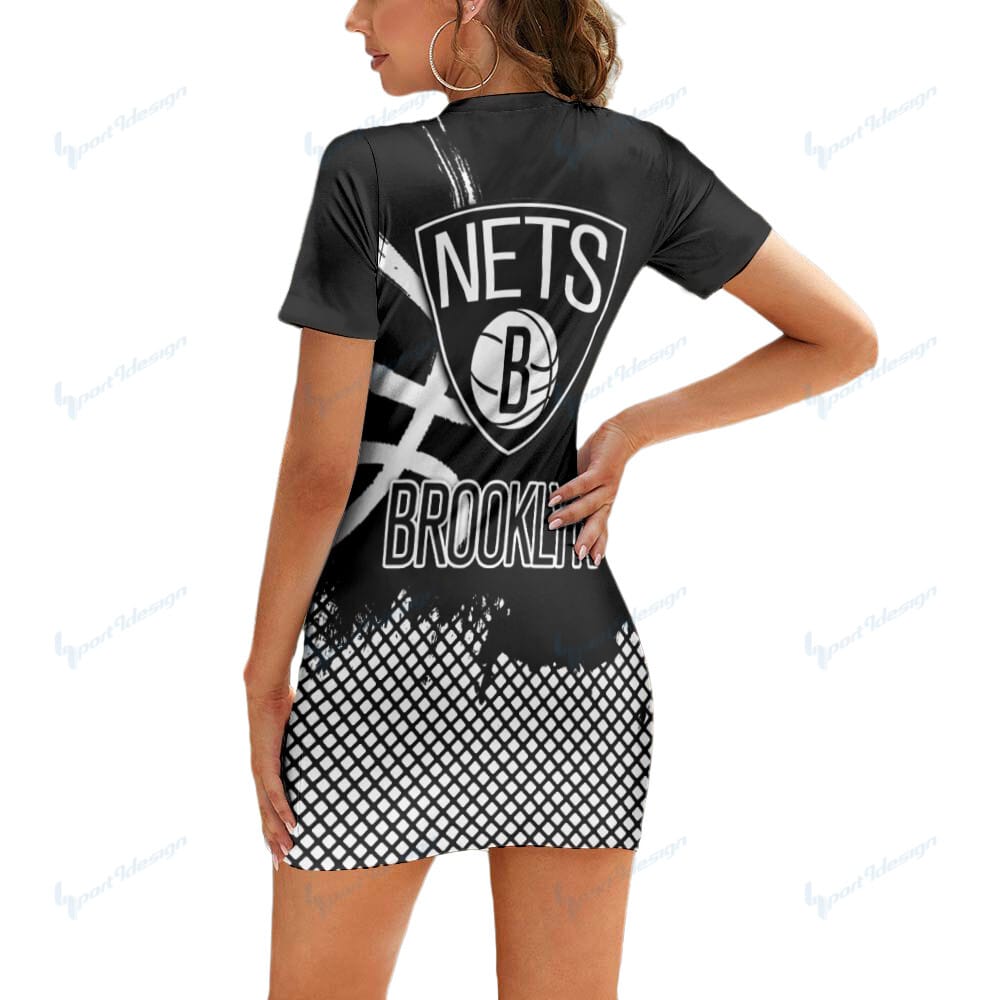 Brooklyn Nets Casual Short Sleeve Bodycon Mini Dress BG66