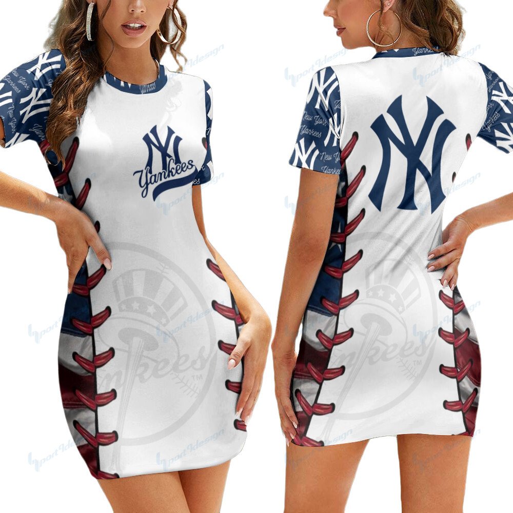 New York Yankees Casual Short Sleeve Bodycon Mini Dress BG65