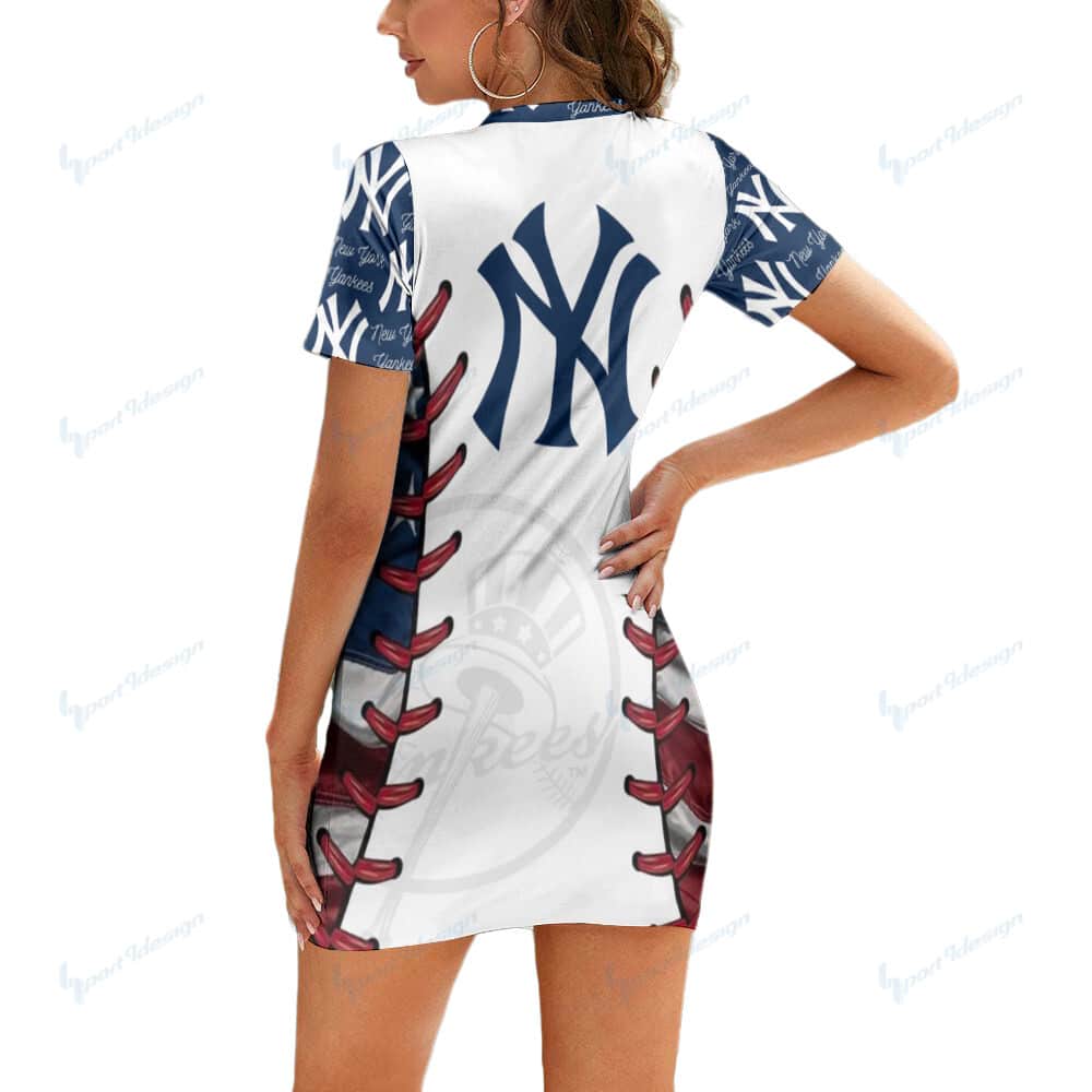 New York Yankees Casual Short Sleeve Bodycon Mini Dress BG65