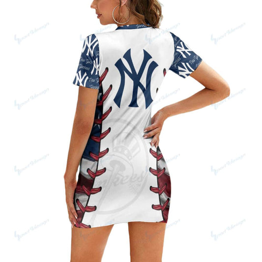 New York Yankees Casual Short Sleeve Bodycon Mini Dress BG65