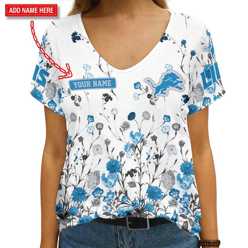 Detroit Lions Personalized V-neck Women T-shirt