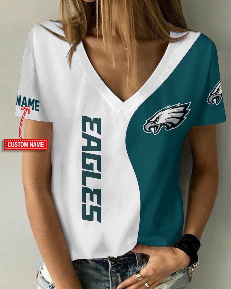 Philadelphia Eagles Personalized V-neck Women T-shirt