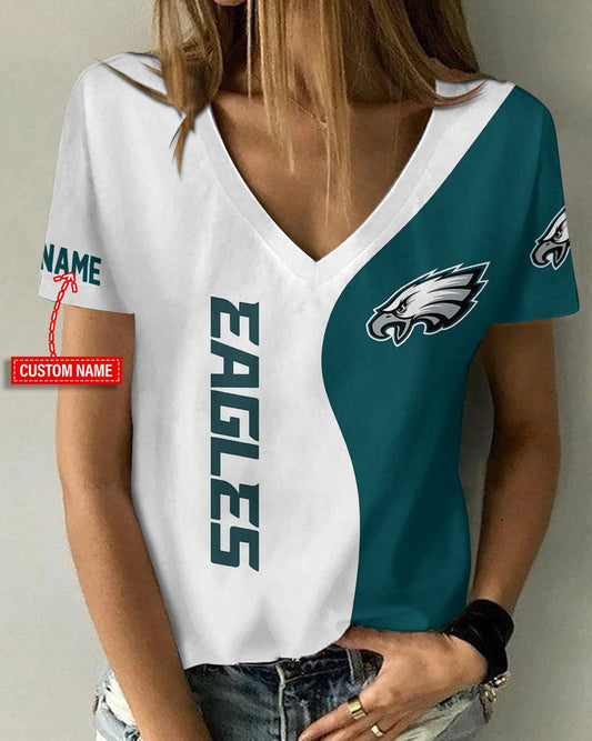 Philadelphia Eagles Personalized V-neck Women T-shirt