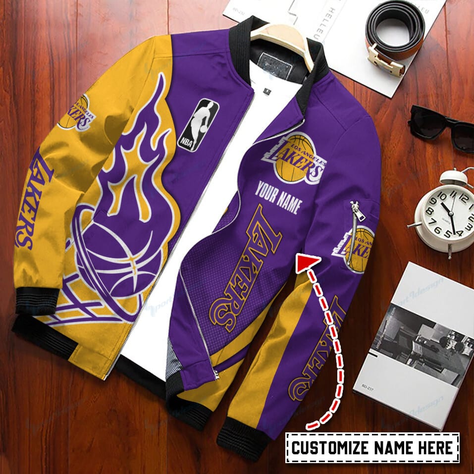 Los Angeles Lakers Personalized Bomber Jacket BG35