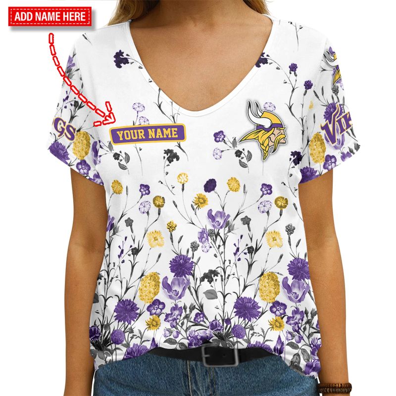 Minnesota Vikings Personalized V-neck Women T-shirt