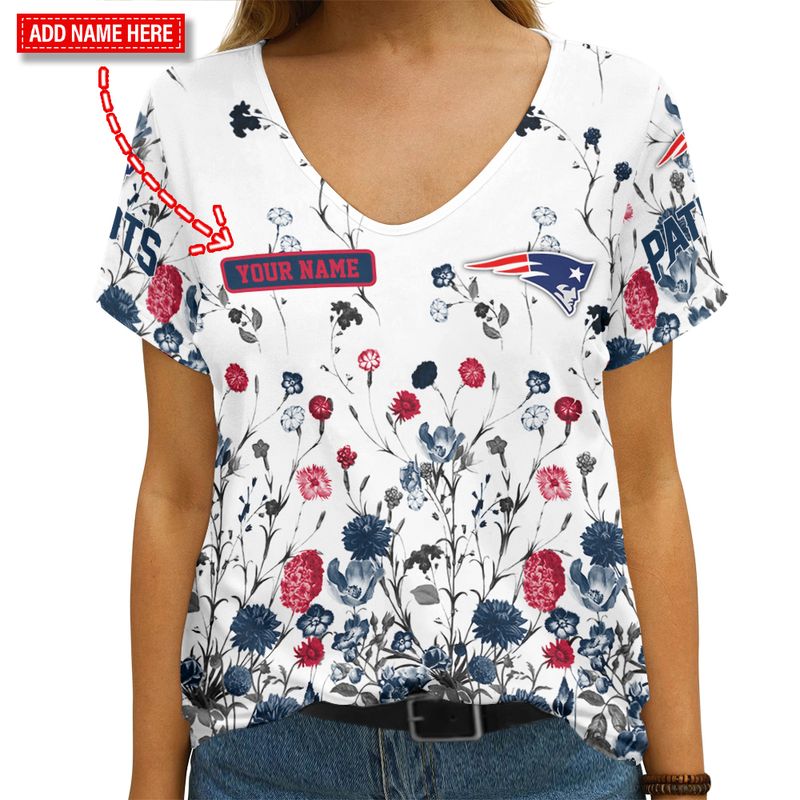 New England Patriots Personalized V-neck Women T-shirt