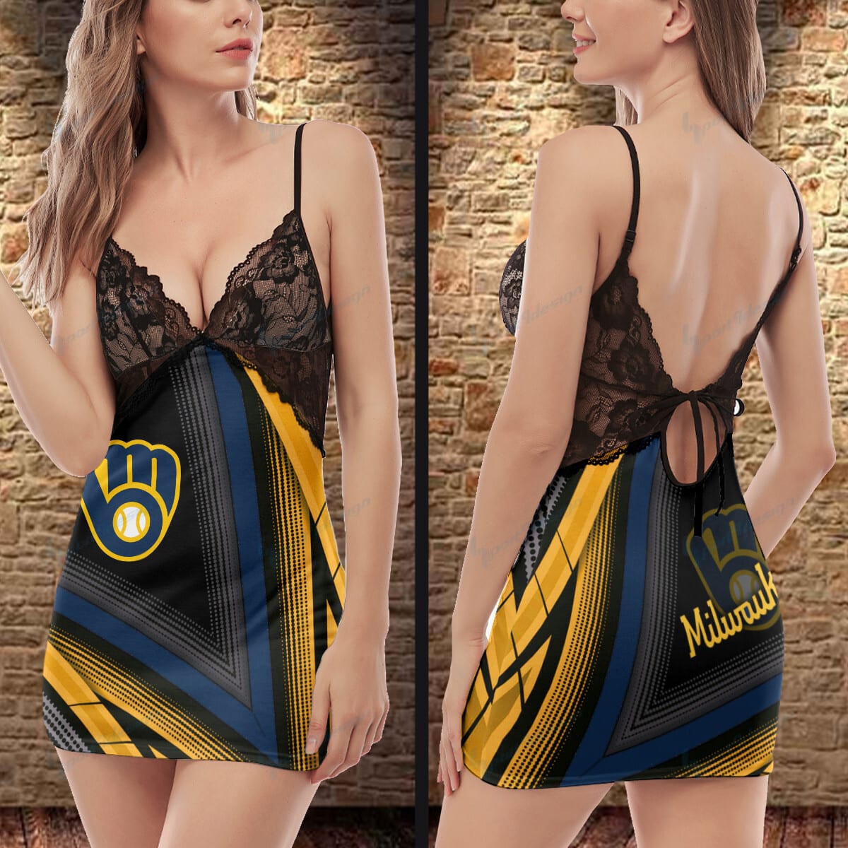 Milwaukee Brewers Lace Back Strap Slip Dress 476