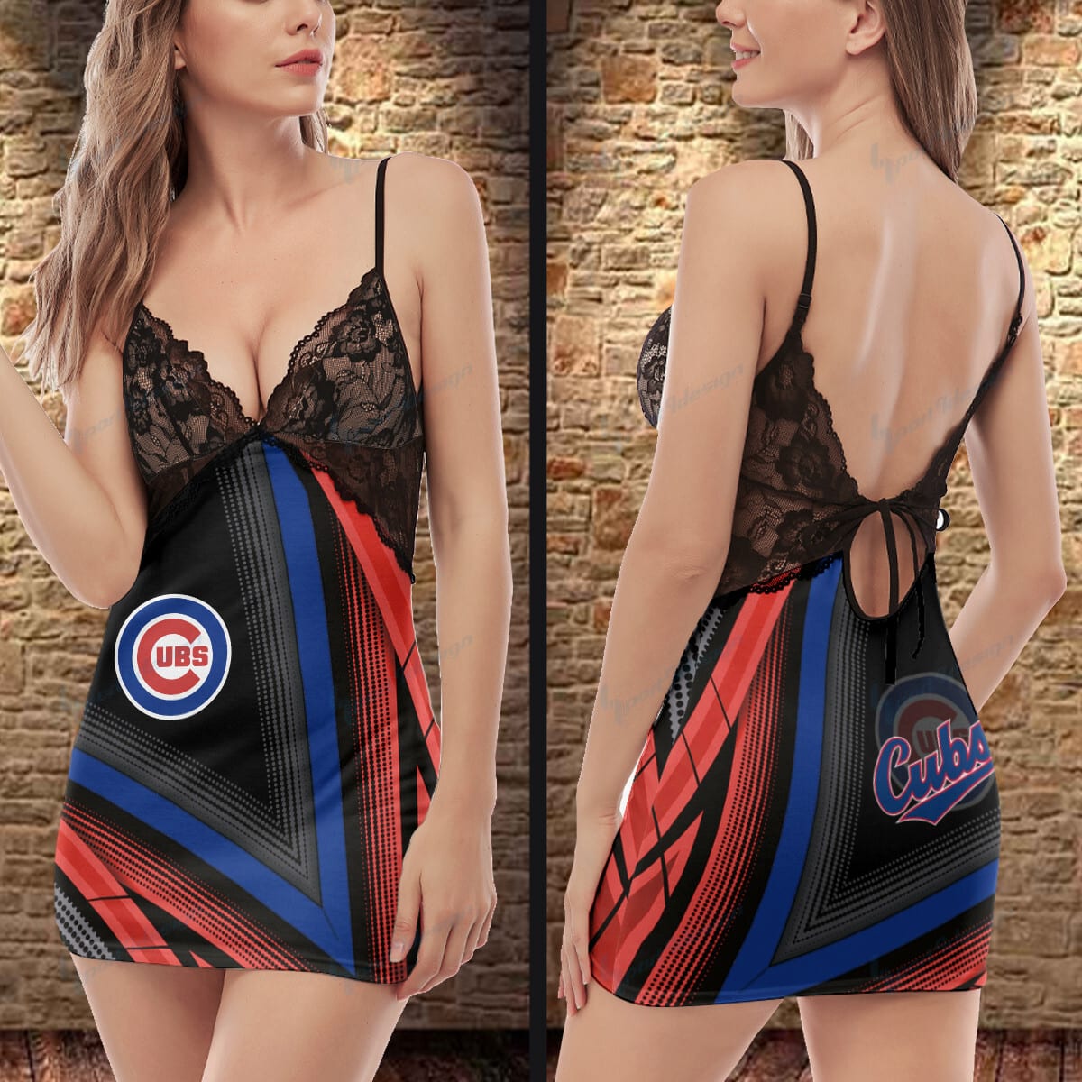 Chicago Cubs Lace Back Strap Slip Dress 473