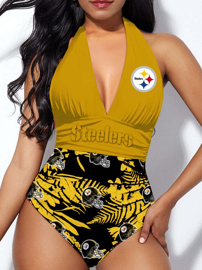 Pittsburgh Steelers Halter Neck One Piece Swimsuit 048