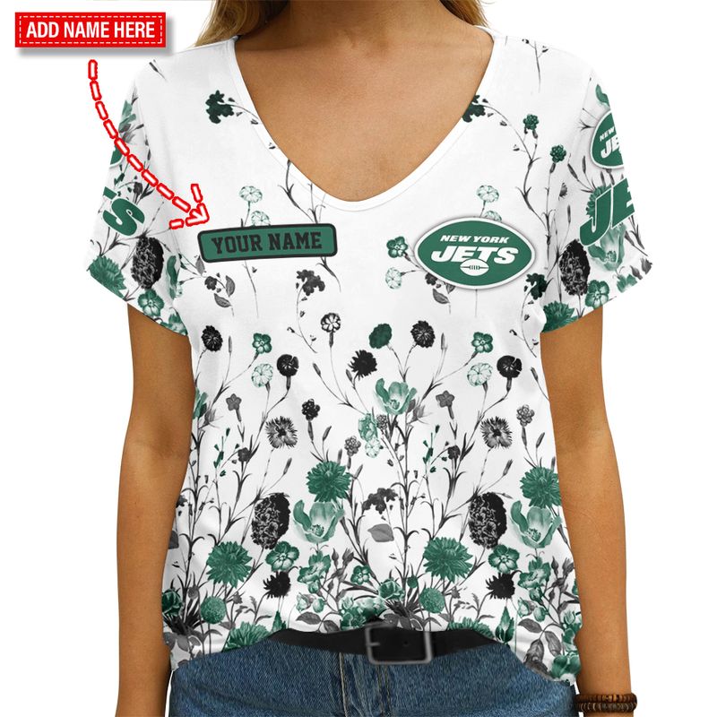 New York Jets Personalized V-neck Women T-shirt
