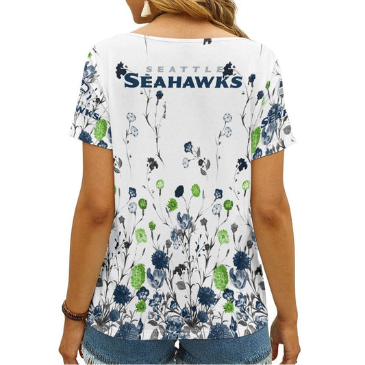 Seattle Seahawks Personalized V-neck Women T-shirt