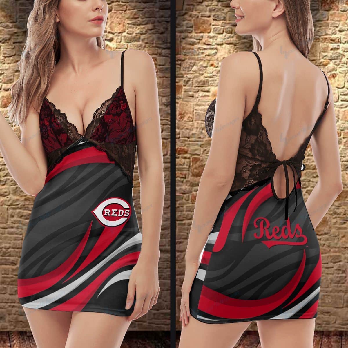 Cincinnati Reds Lace Back Strap Slip Dress 34-2