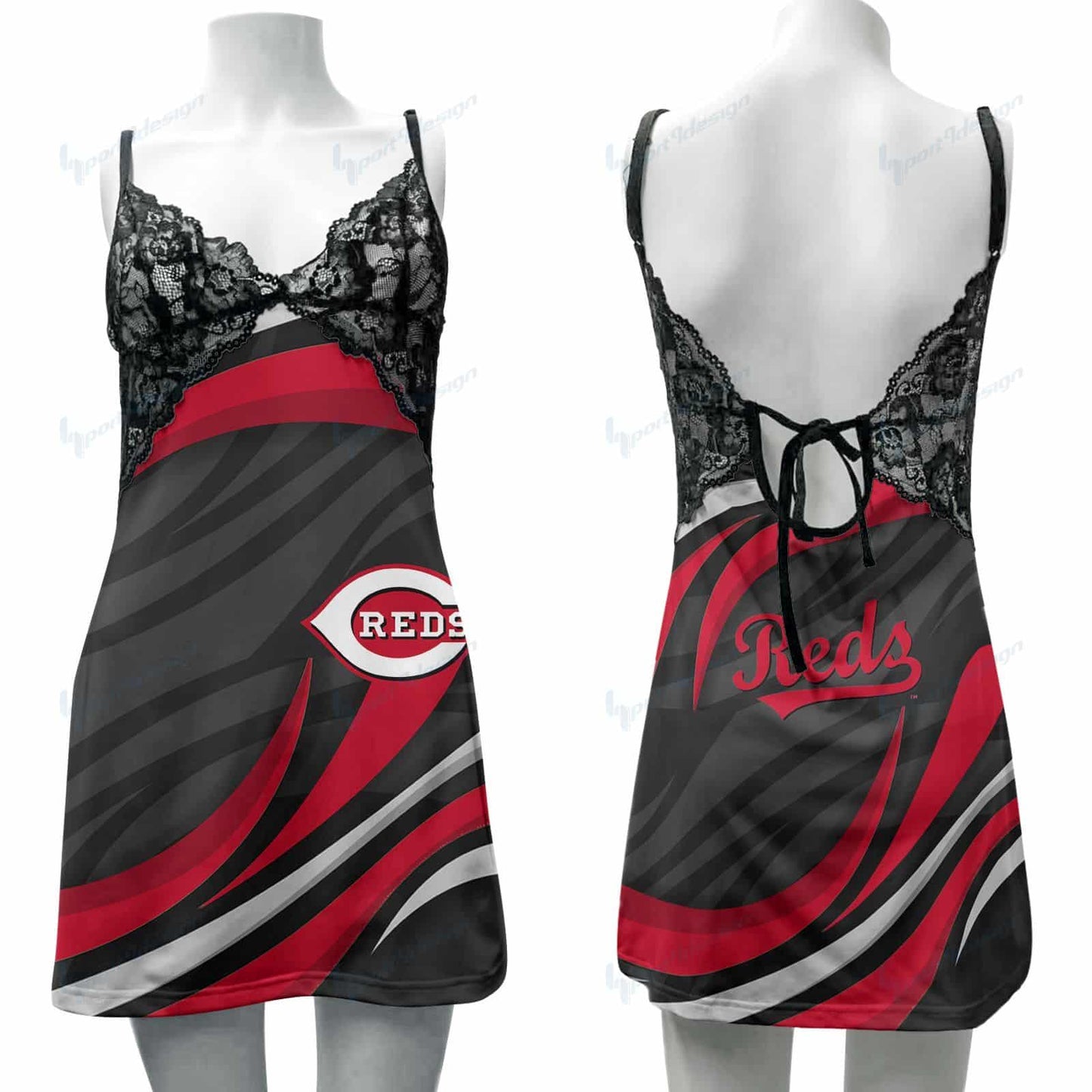 Cincinnati Reds Lace Back Strap Slip Dress 34-2