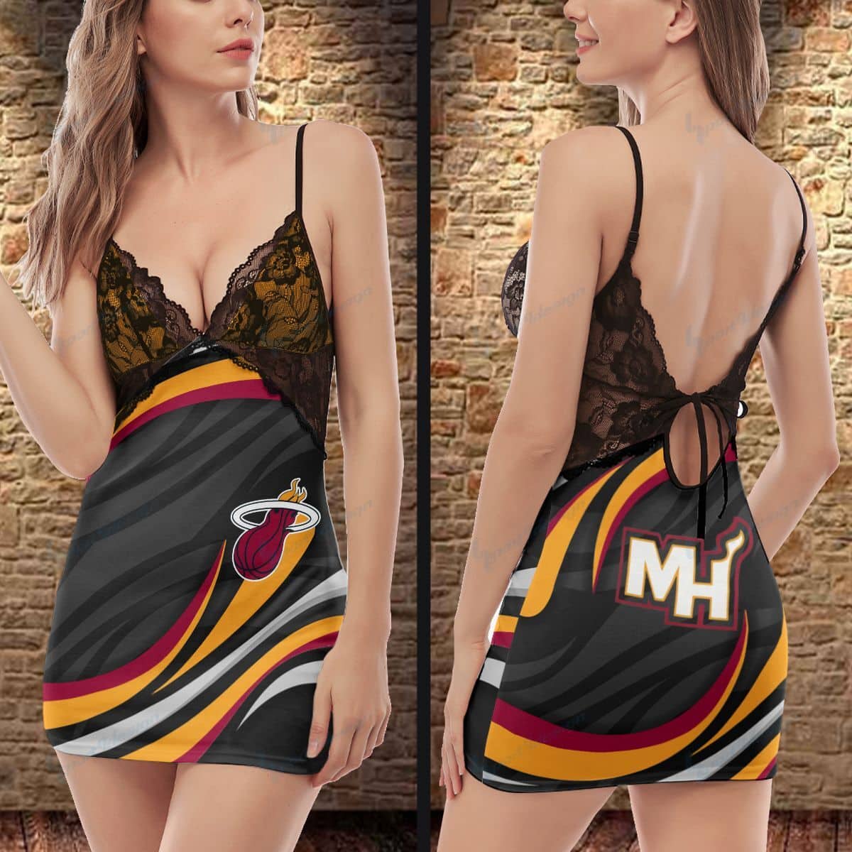 Miami Heat Lace Back Strap Slip Dress 44-2