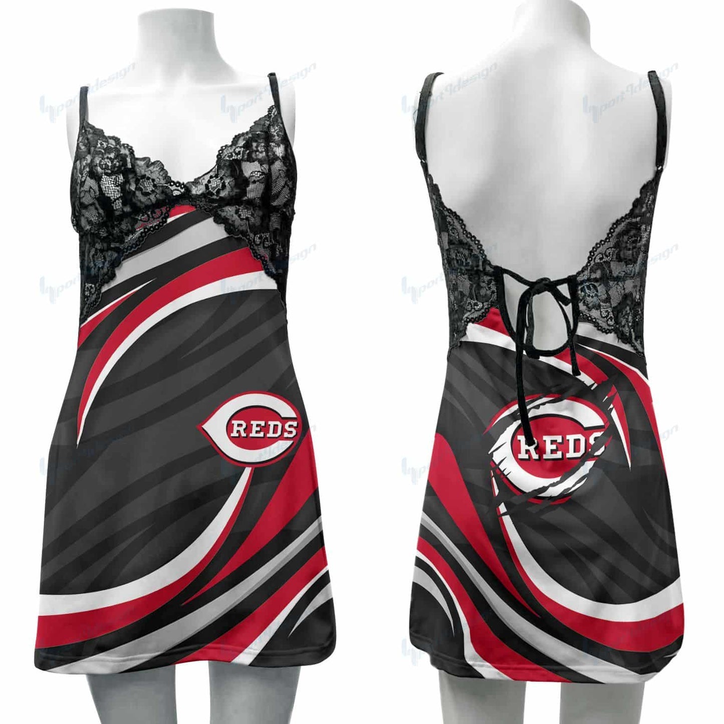 Cincinnati Reds Lace Back Strap Slip Dress 246-1