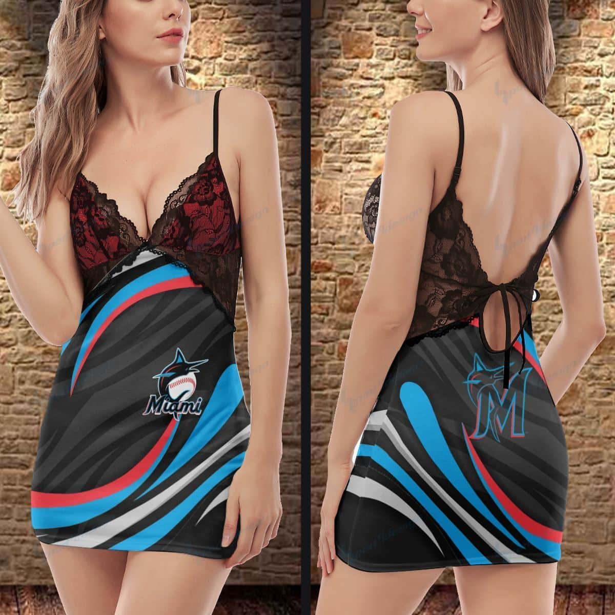 Miami Marlins Lace Back Strap Slip Dress 250-1