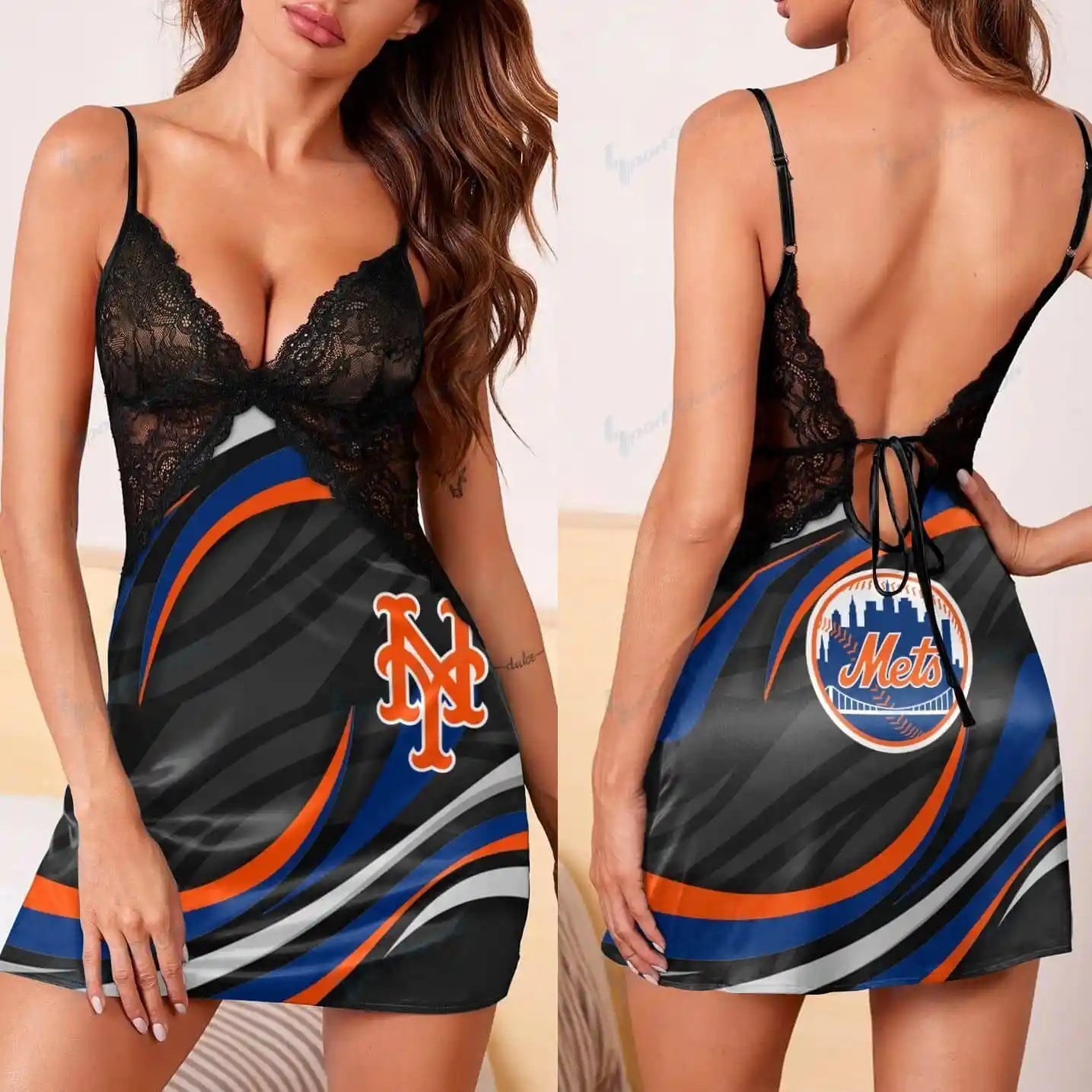 New York Mets Lace Back Strap Slip Dress 37-1