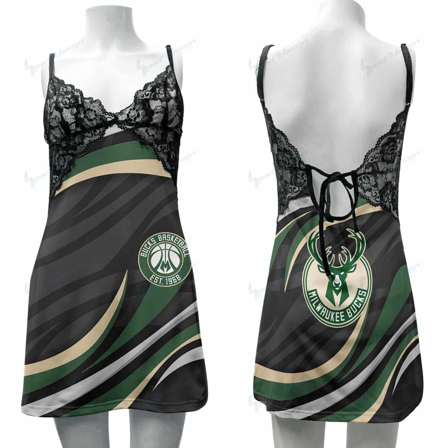 Milwaukee Bucks Lace Back Strap Slip Dress 45